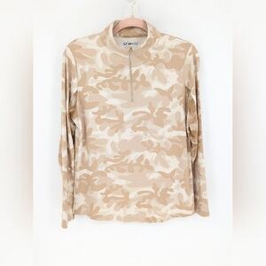 Ibkul Womens 1/4 Zip Womens Beige Camo Printed Golf Long Sleeve Sun Shirt Size M